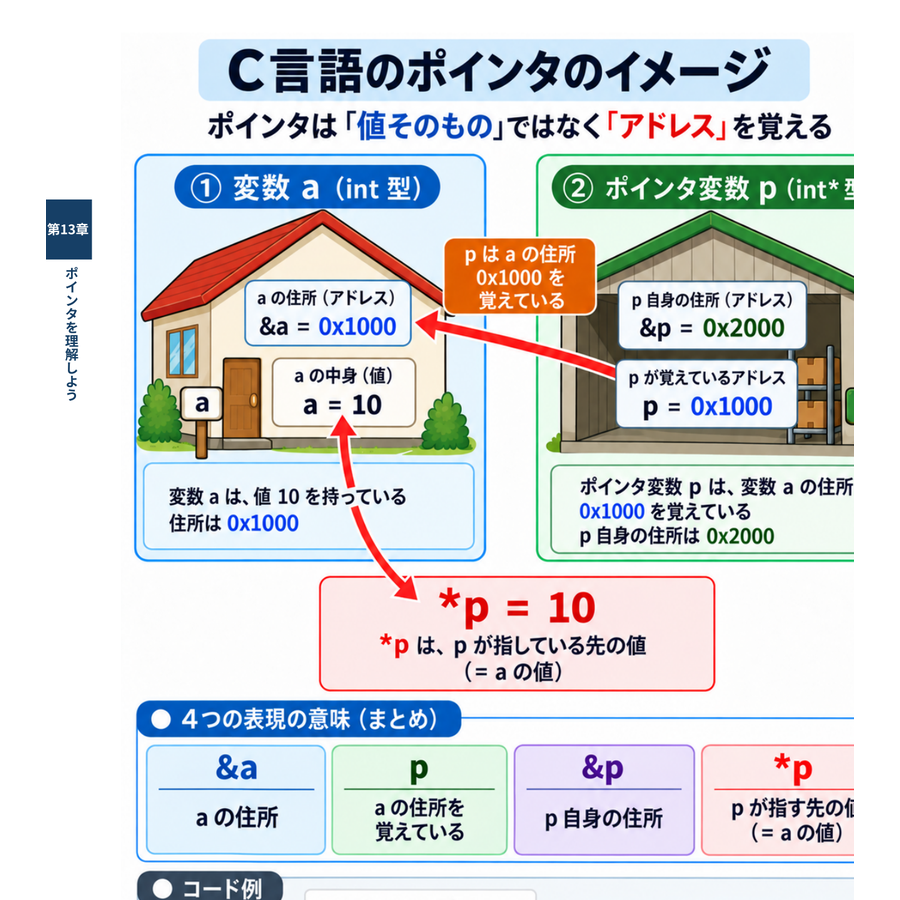 ポインタとアドレスの関係を説明する図
